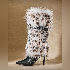 Wild Rose Faux Fur Stiletto Boots with Chain